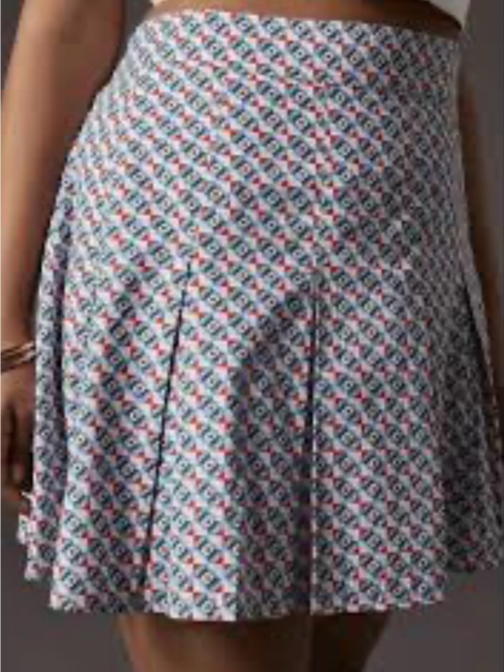 Like New Anthropologie Maeve Pleated Mini Skirt Blue Geometric Floral Sz 4
